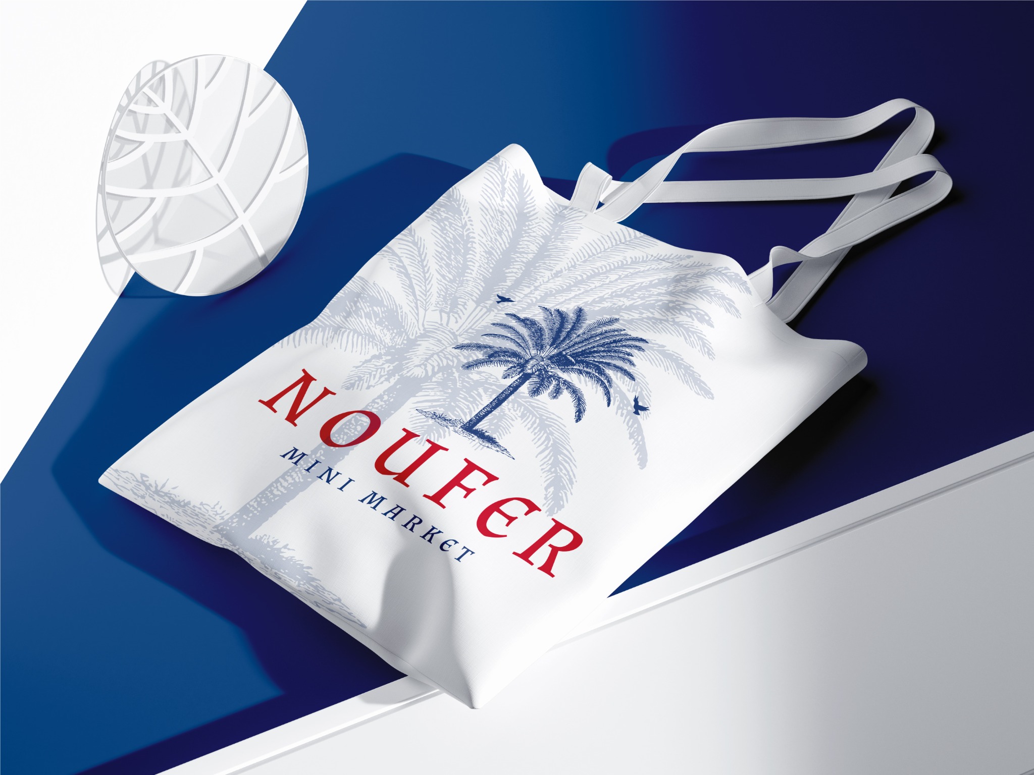 Noufer Mini Market logo applied to a tote bag