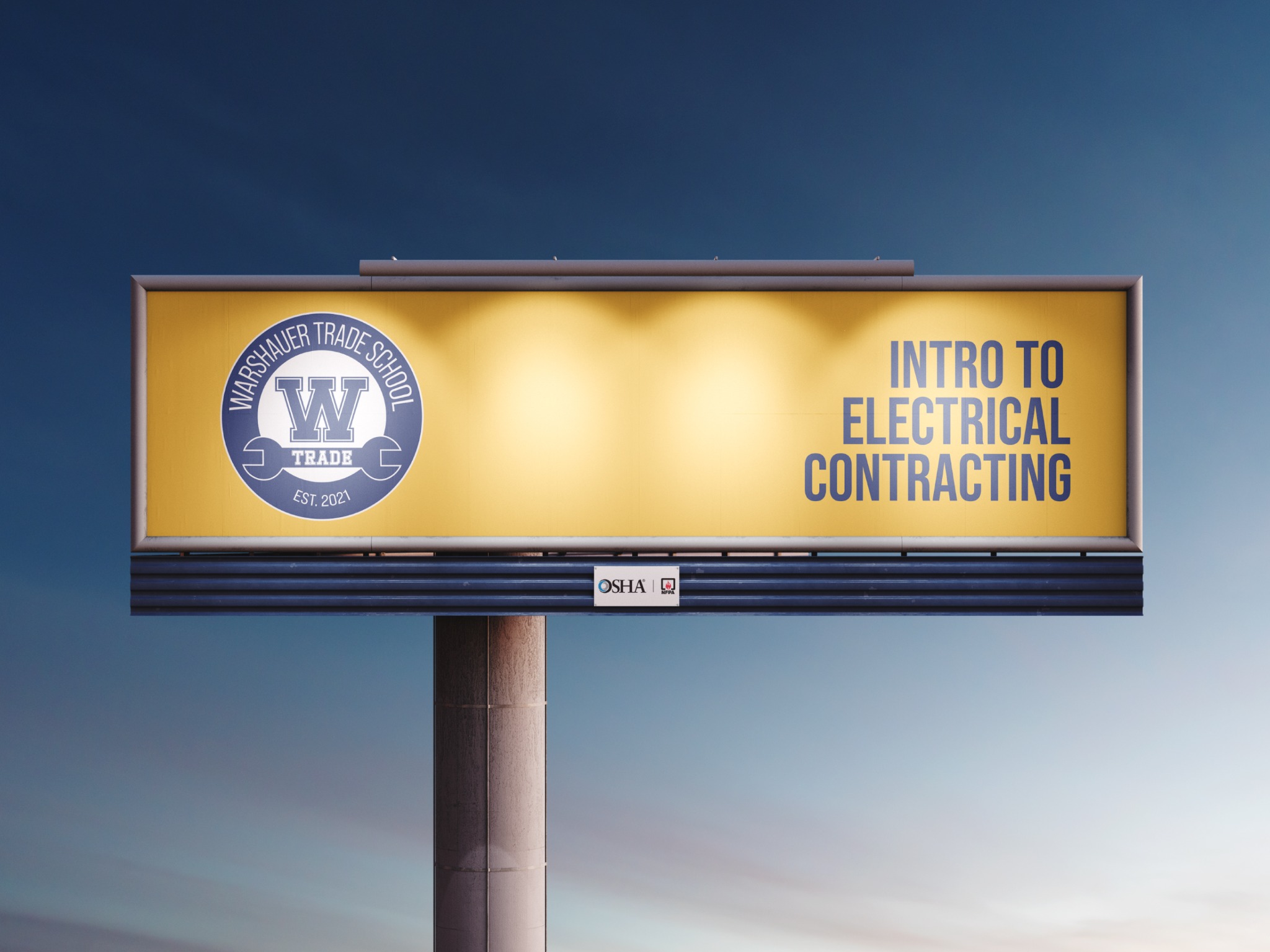 W-Trade brand identity displayed on a billboard